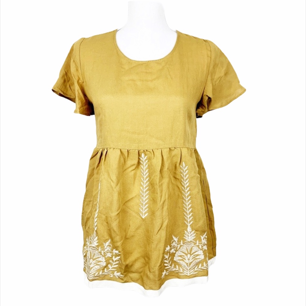 ASHLEY LEMIEUX Yellow Peplum Embroidered Blouse WOMEN'S Various Size